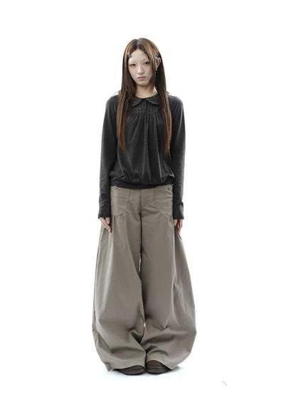 ang project Vintage Pleated Pocket High Waisted Wide Leg Flare Women&