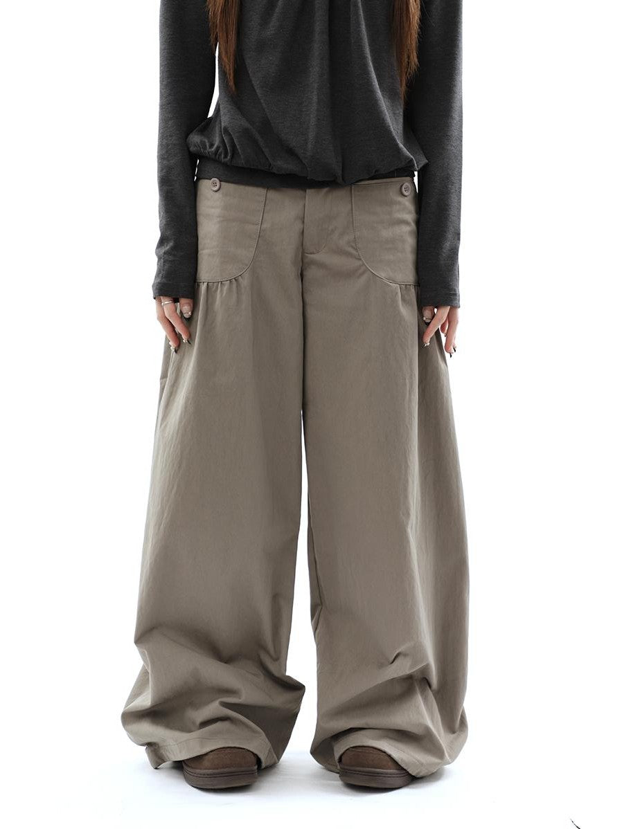 ang project Vintage Pleated Pocket High Waisted Wide Leg Flare Women&