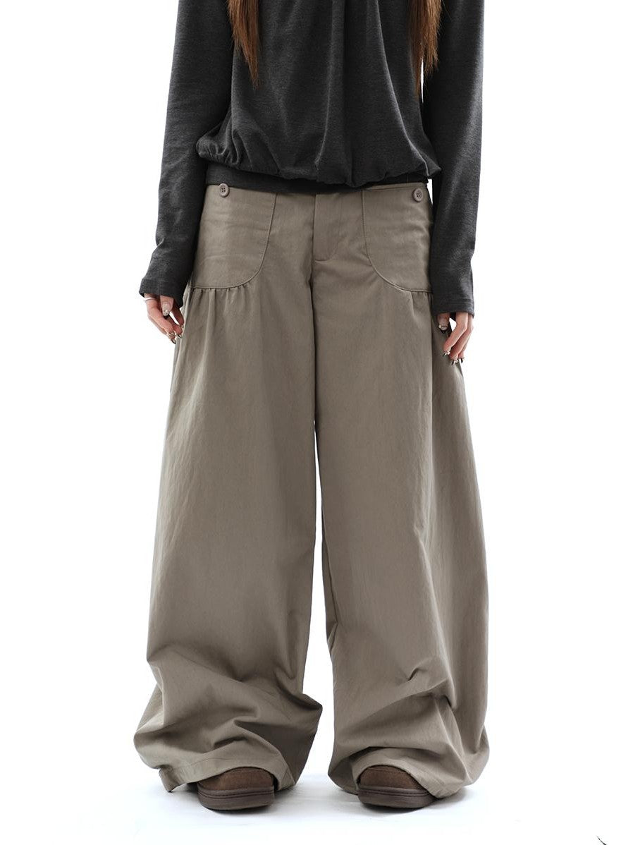 ang project Vintage Pleated Pocket High Waisted Wide Leg Flare Women&