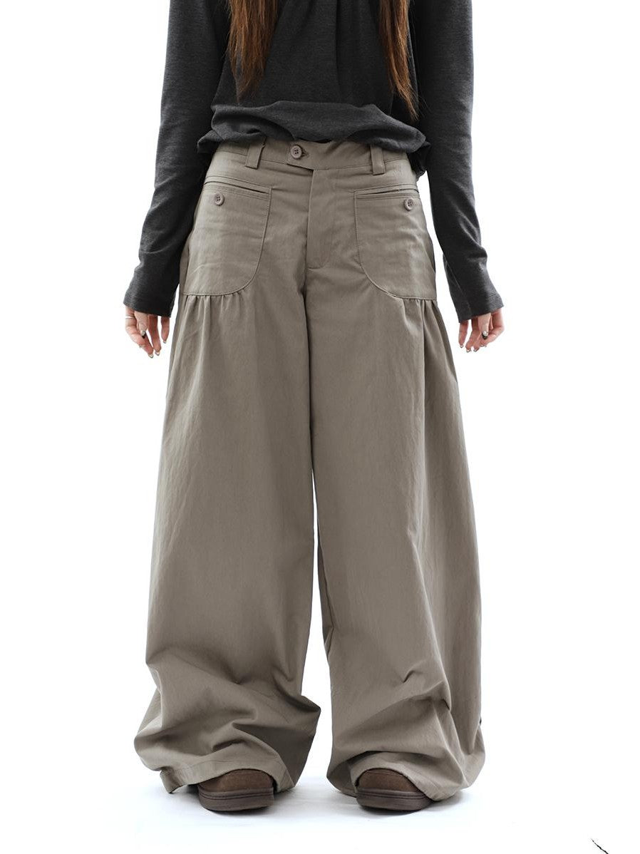 ang project Vintage Pleated Pocket High Waisted Wide Leg Flare Women&