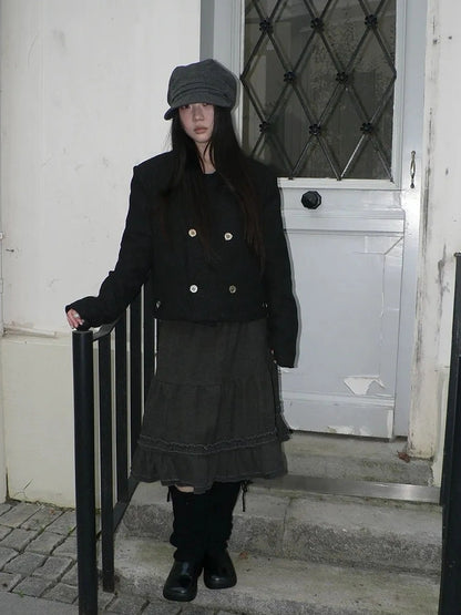 ang project Vintage Pleated Ruffle Hem A Line Skirt Skirt