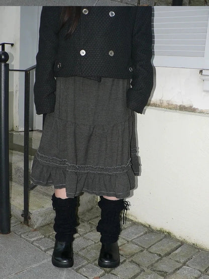 ang project Vintage Pleated Ruffle Hem A Line Skirt Skirt