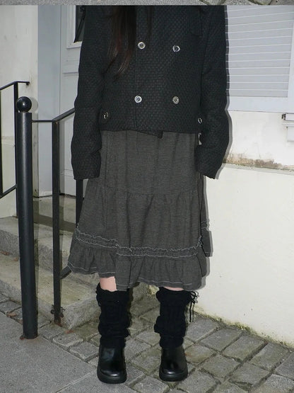 ang project Vintage Pleated Ruffle Hem A Line Skirt Skirt