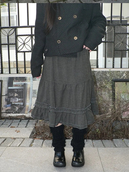 ang project Vintage Pleated Ruffle Hem A Line Skirt Skirt