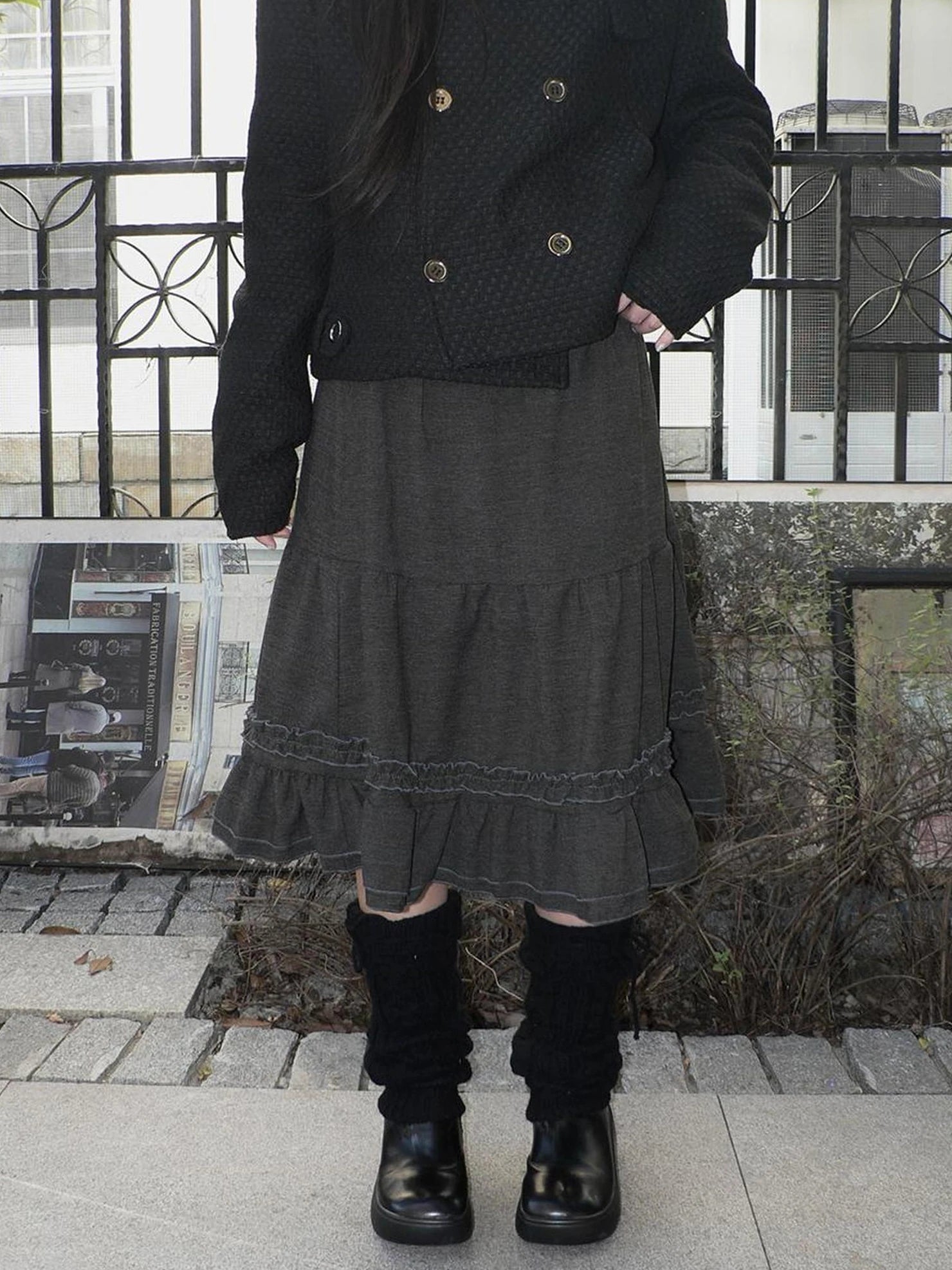 ang project Vintage Pleated Ruffle Hem A Line Skirt Skirt