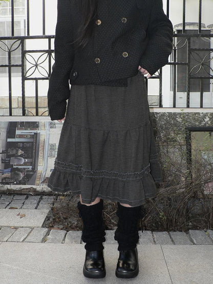 ang project Vintage Pleated Ruffle Hem A Line Skirt Skirt