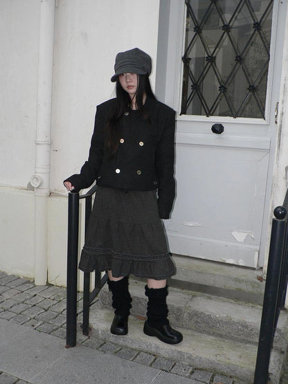 ang project Vintage Pleated Ruffle Hem A Line Skirt Skirt