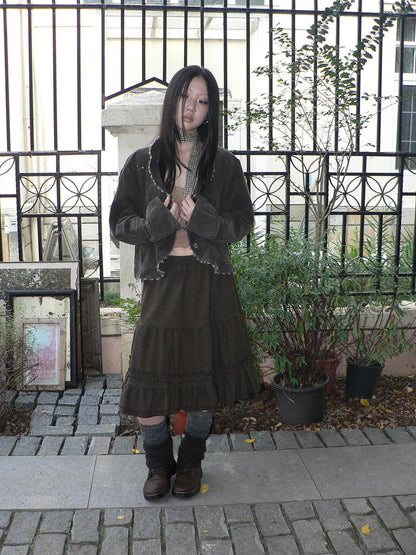 ang project Vintage Pleated Ruffle Hem A Line Skirt Skirt