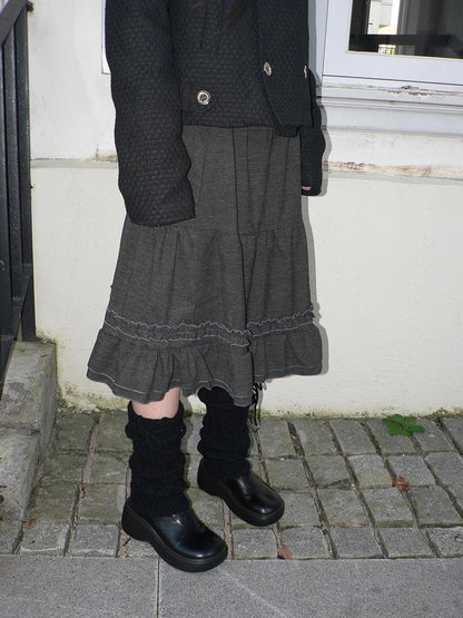 ang project Vintage Pleated Ruffle Hem A Line Skirt Skirt