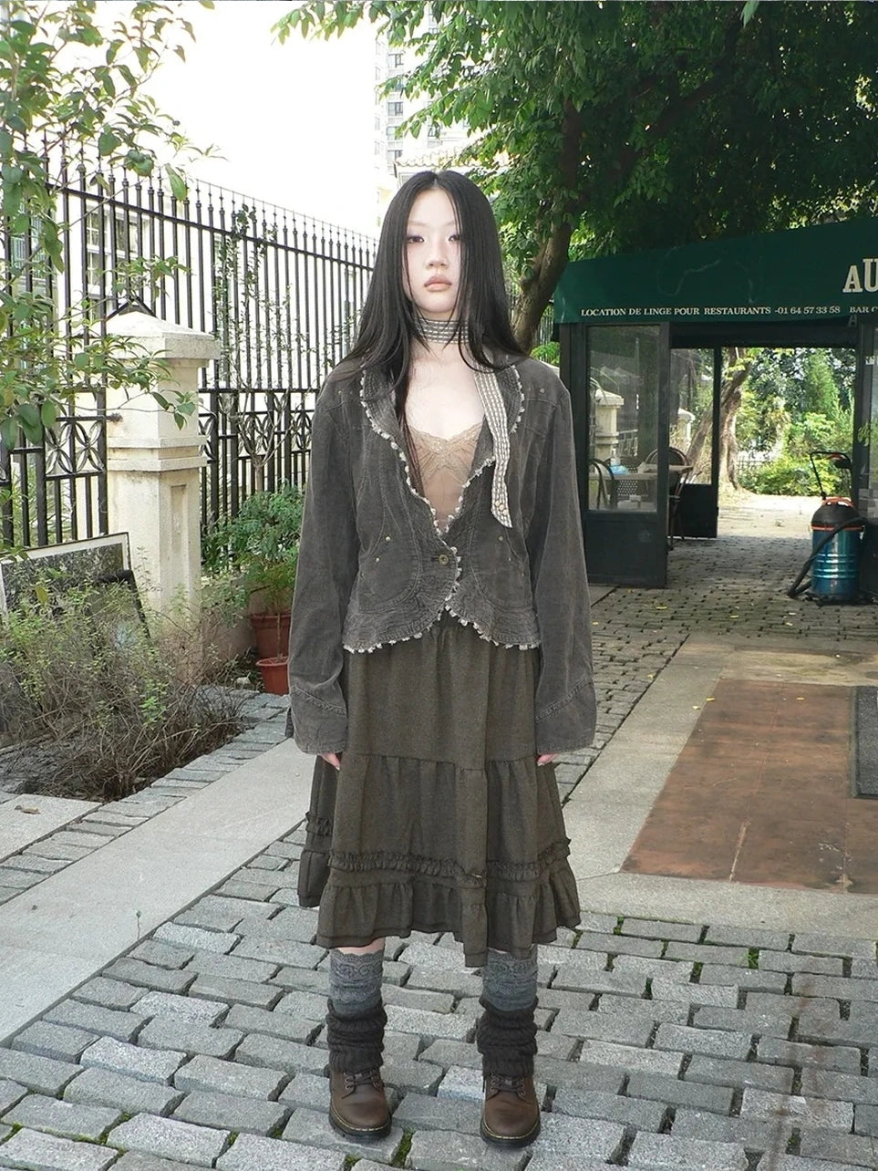 ang project Vintage Pleated Ruffle Hem A Line Skirt Skirt