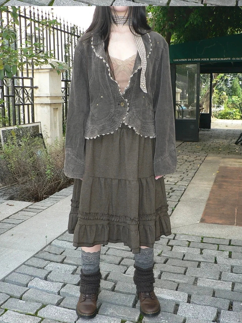 ang project Vintage Pleated Ruffle Hem A Line Skirt Skirt