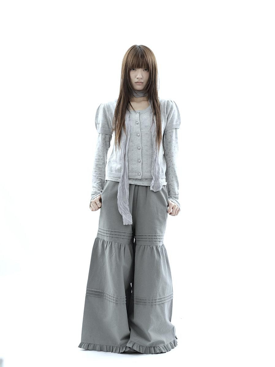 ang project Vintage Pleated Ruffle Lace Elastic Waist Women&