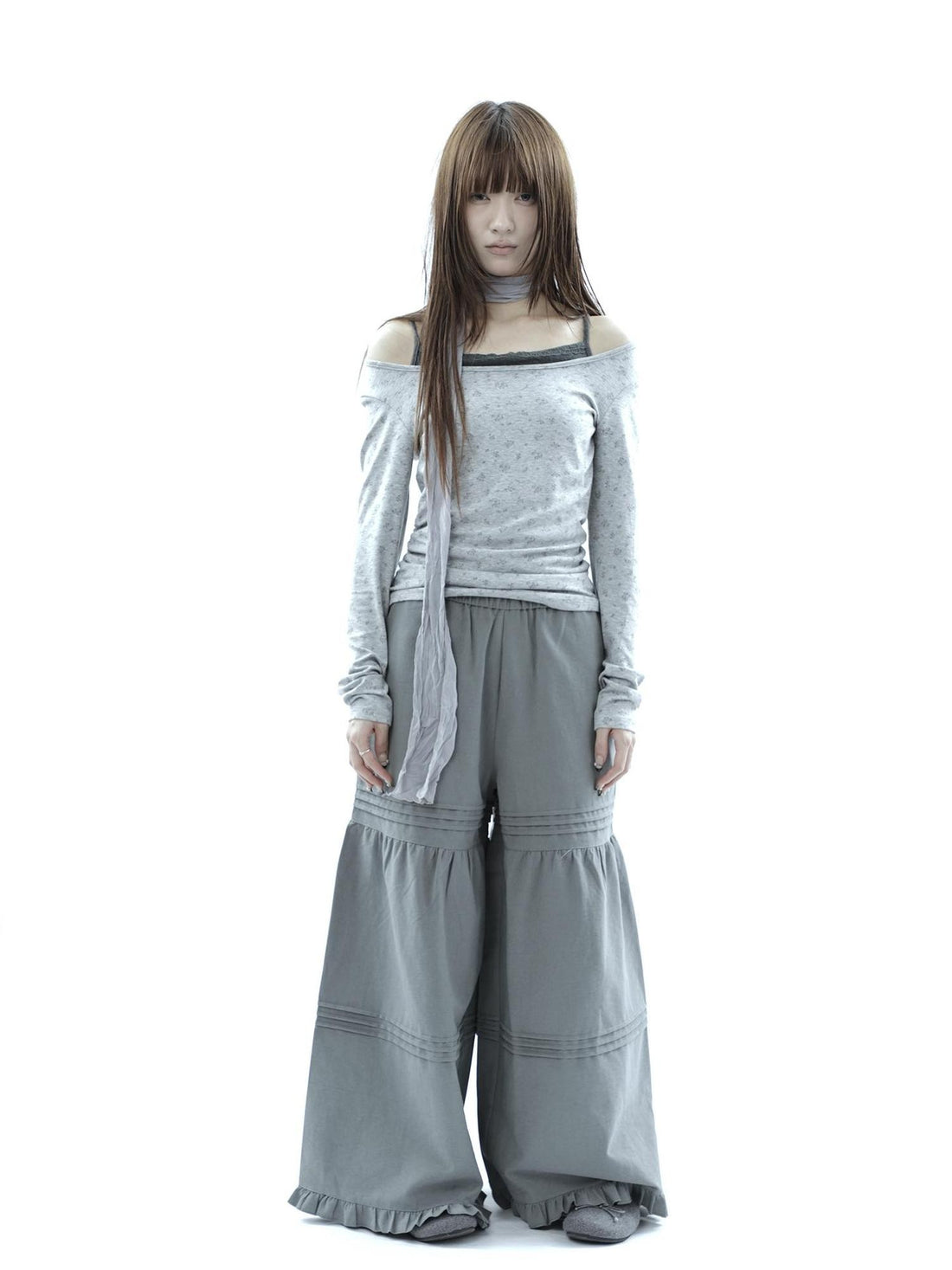 ang project Vintage Pleated Ruffle Lace Elastic Waist Women&
