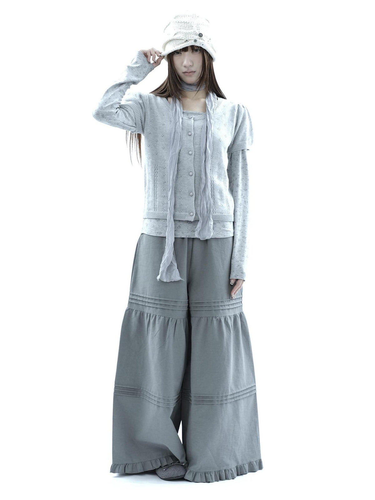 ang project Vintage Pleated Ruffle Lace Elastic Waist Women&
