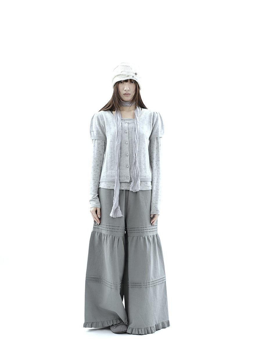 ang project Vintage Pleated Ruffle Lace Elastic Waist Women&
