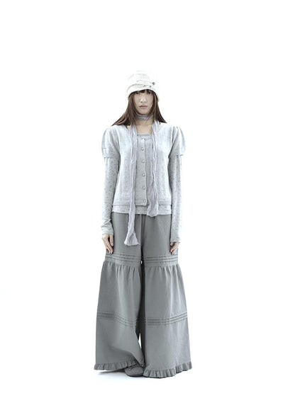 ang project Vintage Pleated Ruffle Lace Elastic Waist Women&