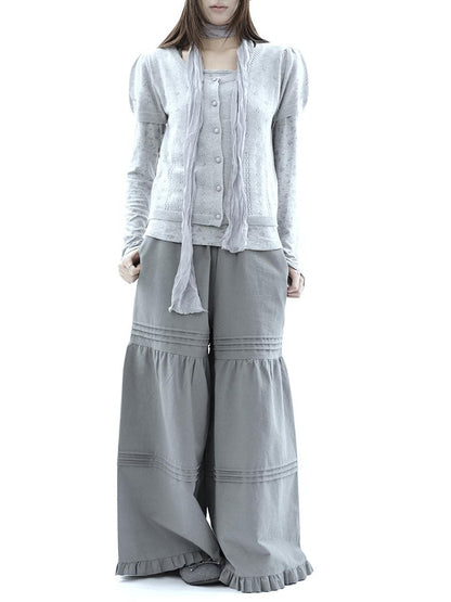 ang project Vintage Pleated Ruffle Lace Elastic Waist Women&