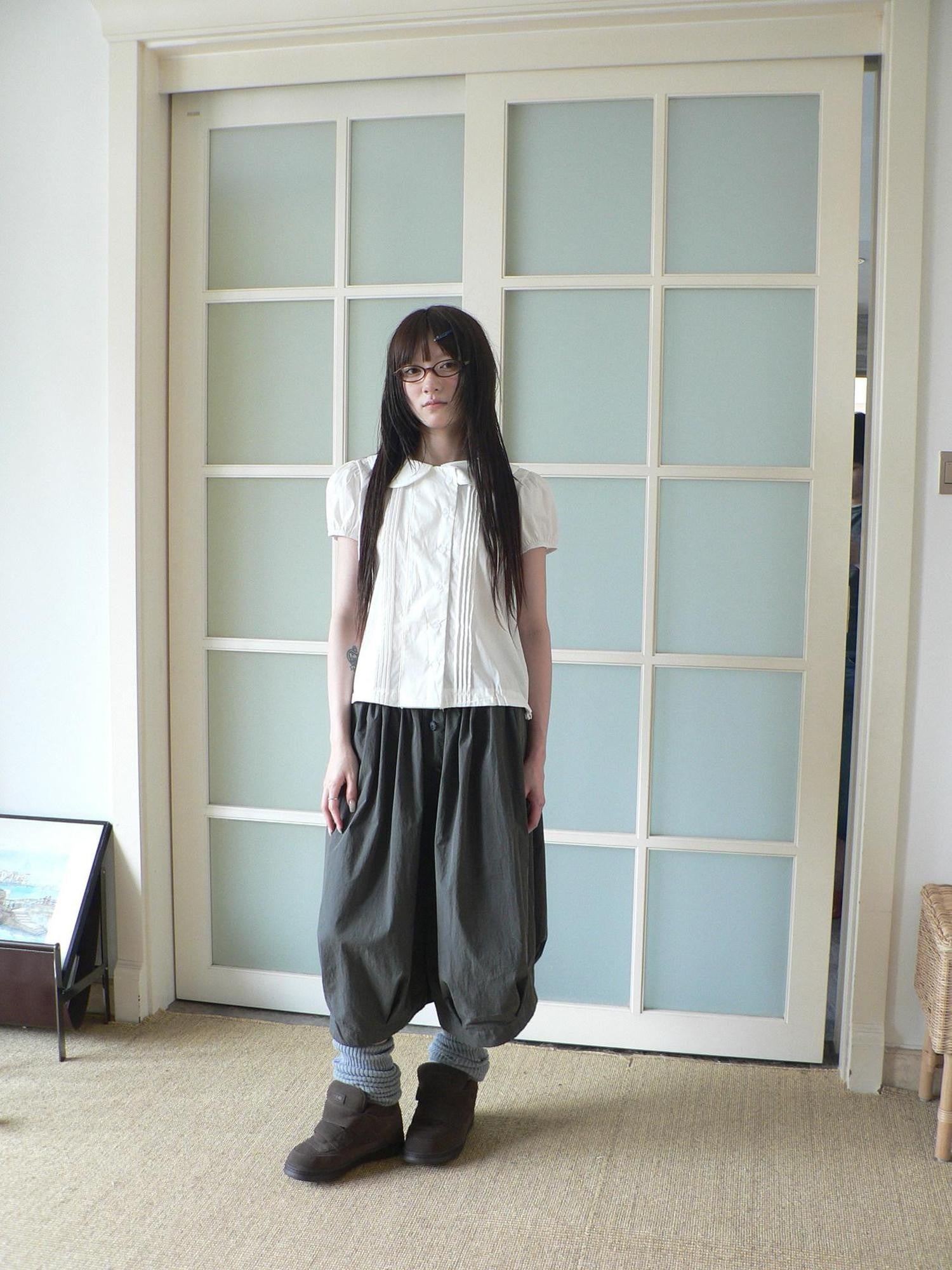ang project Vintage Pleated Single Row Buttons Cropped Women&