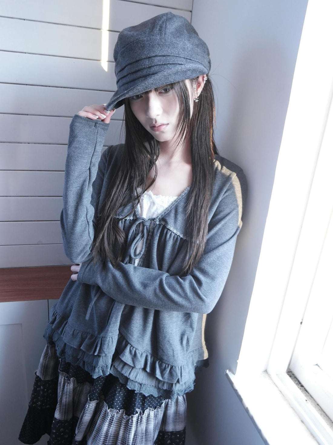ang project Vintage Pleated Wide Brim Wool Women&