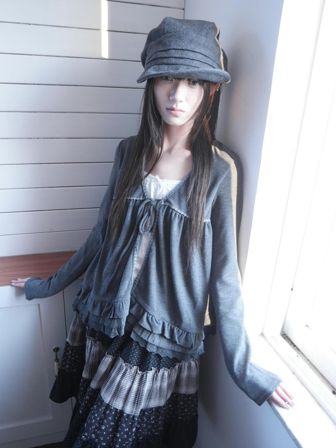 ang project Vintage Pleated Wide Brim Wool Women&