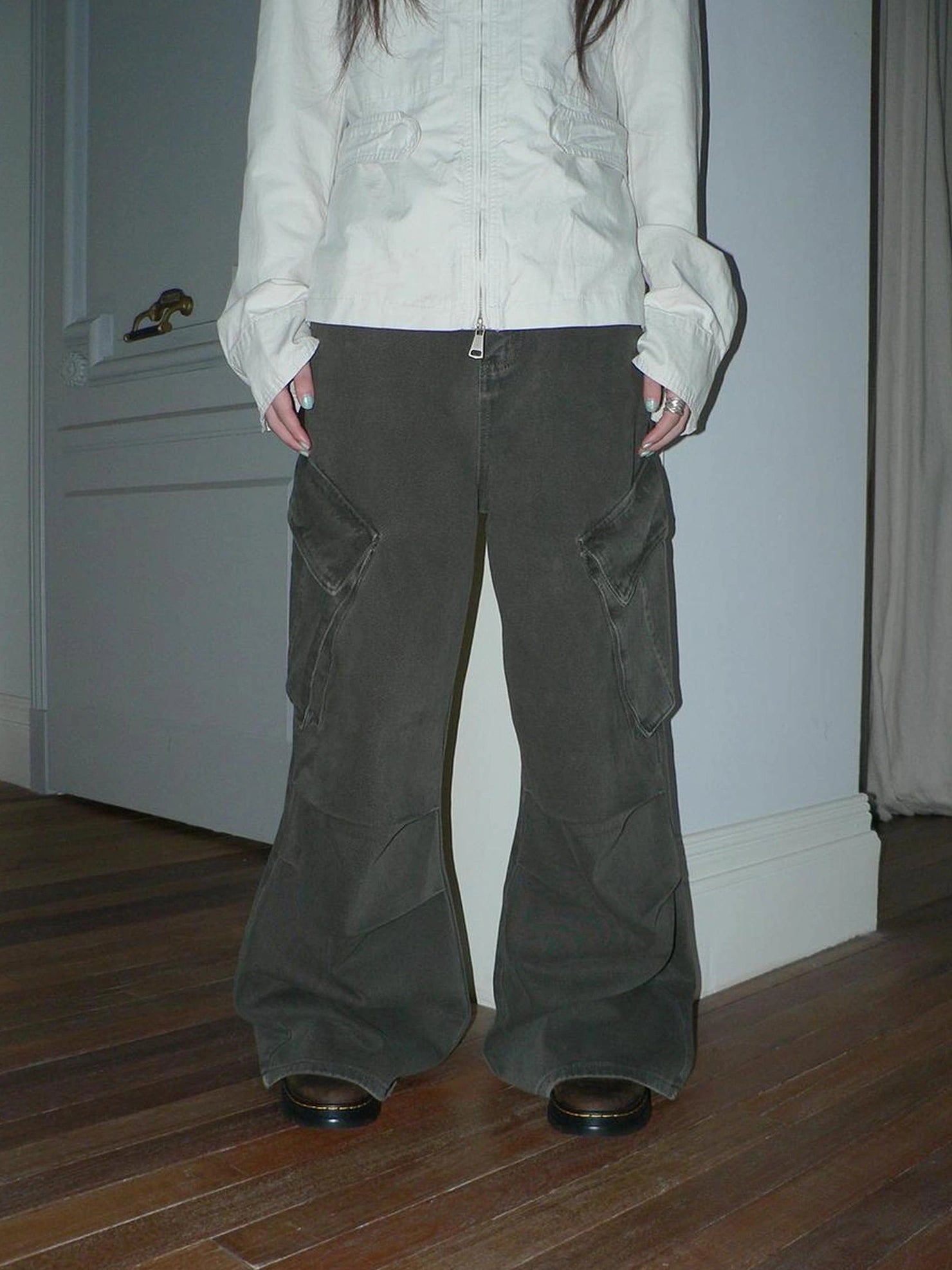 ang project Vintage Pleated Wide Leg Cargo Jeans Pants