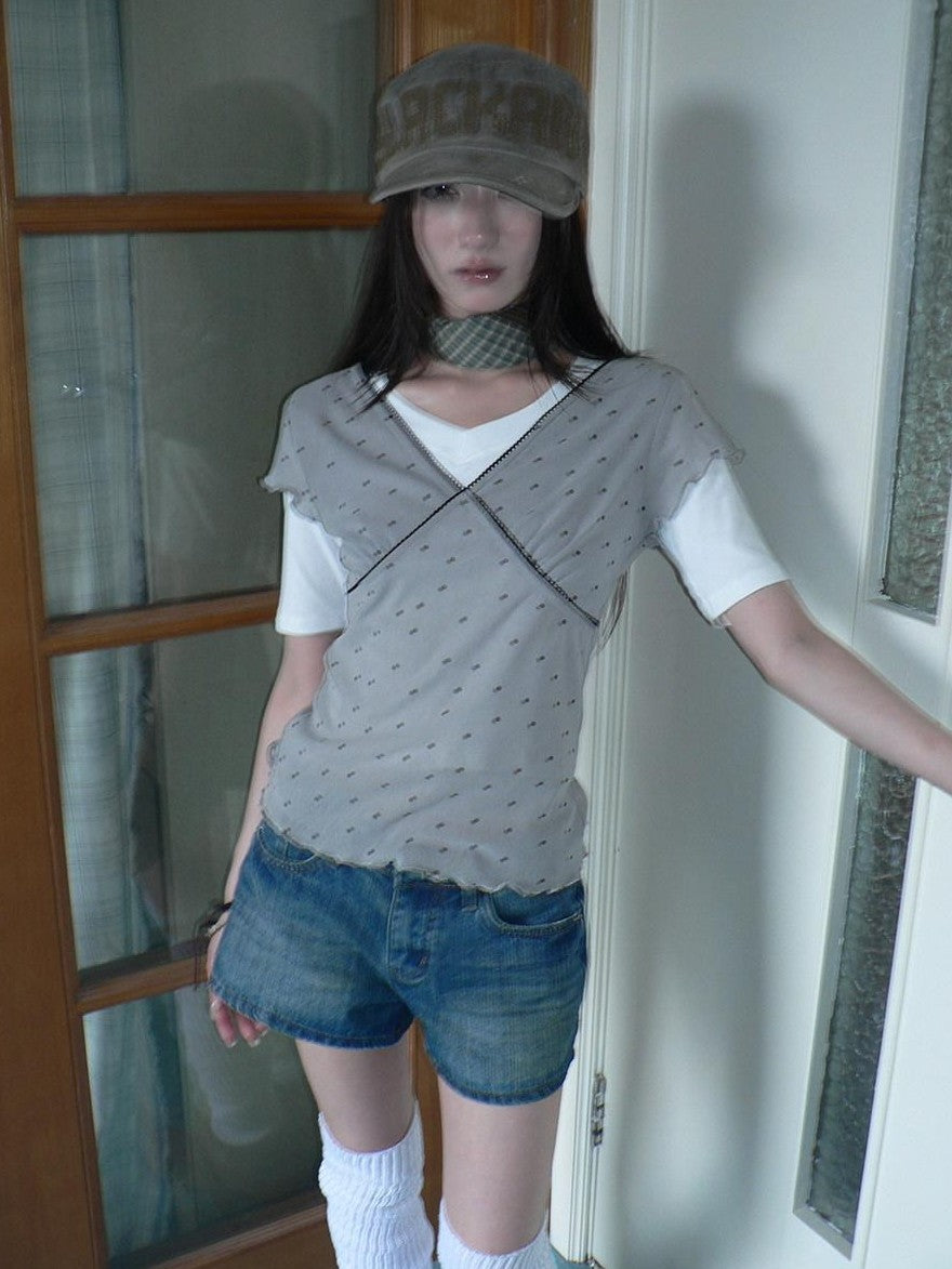 ang project Vintage Polka Dot Patchwork V-neck Women&