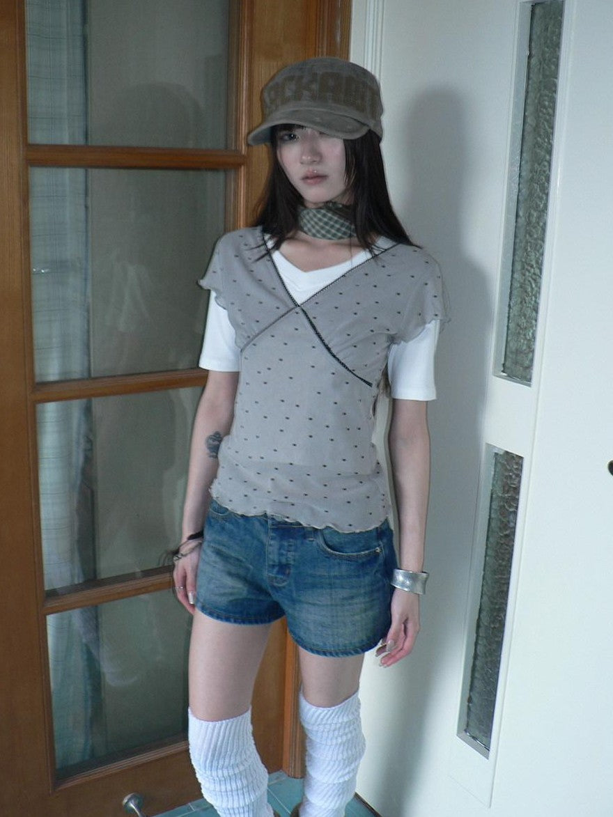 ang project Vintage Polka Dot Patchwork V-neck Women&