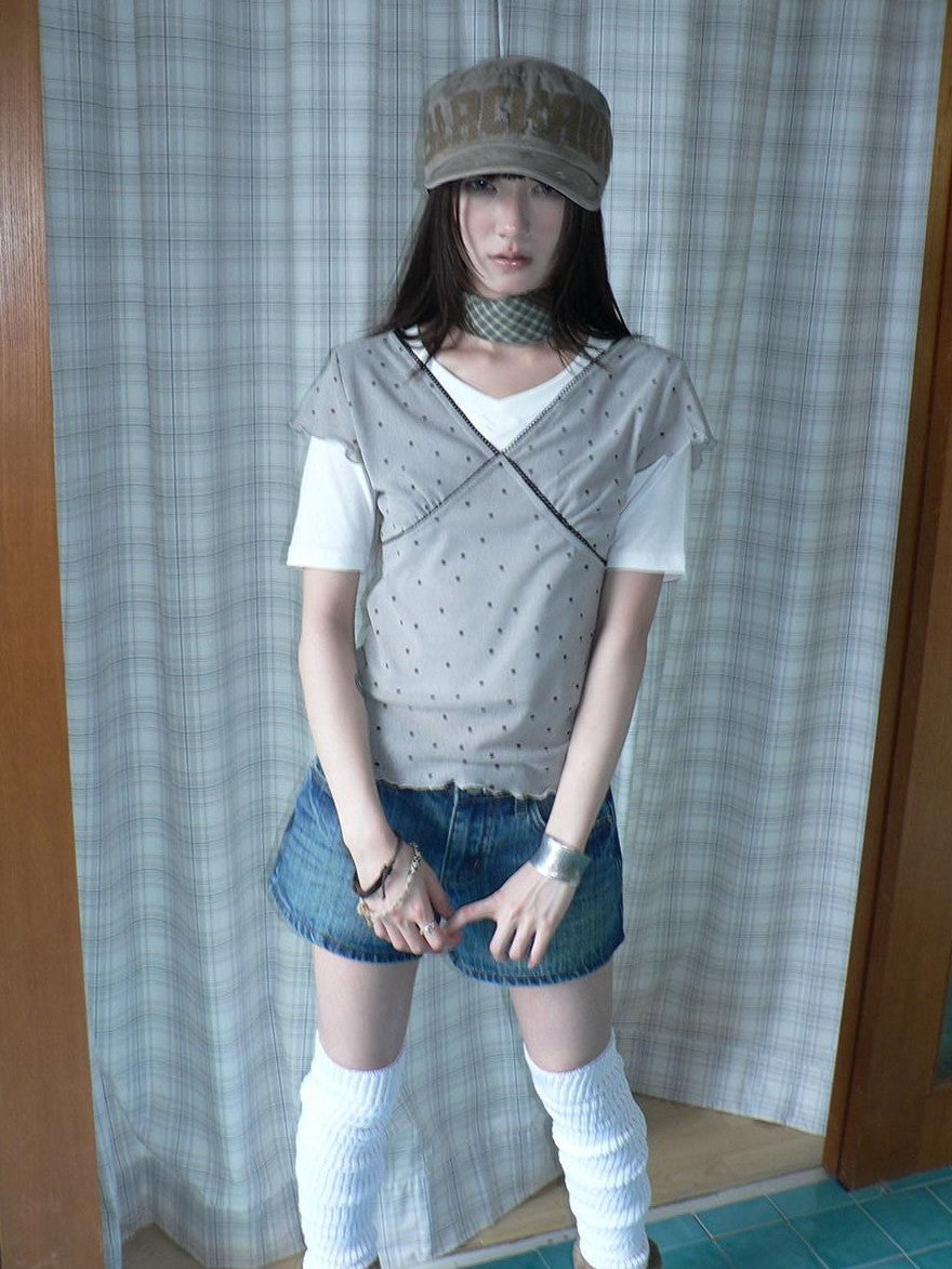ang project Vintage Polka Dot Patchwork V-neck Women&