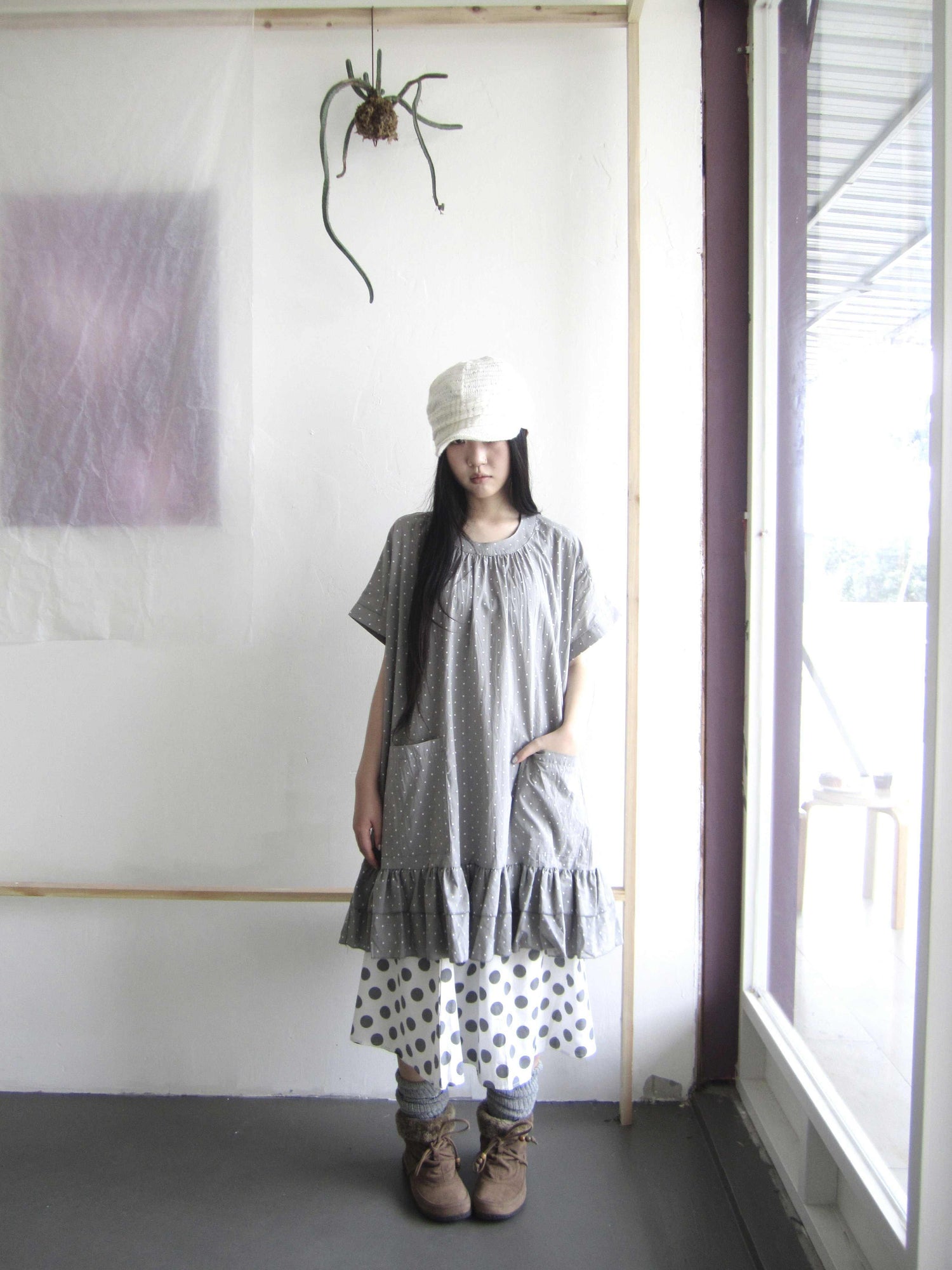 ang project Vintage Polka Dot Print Ruffle Pocket Women&