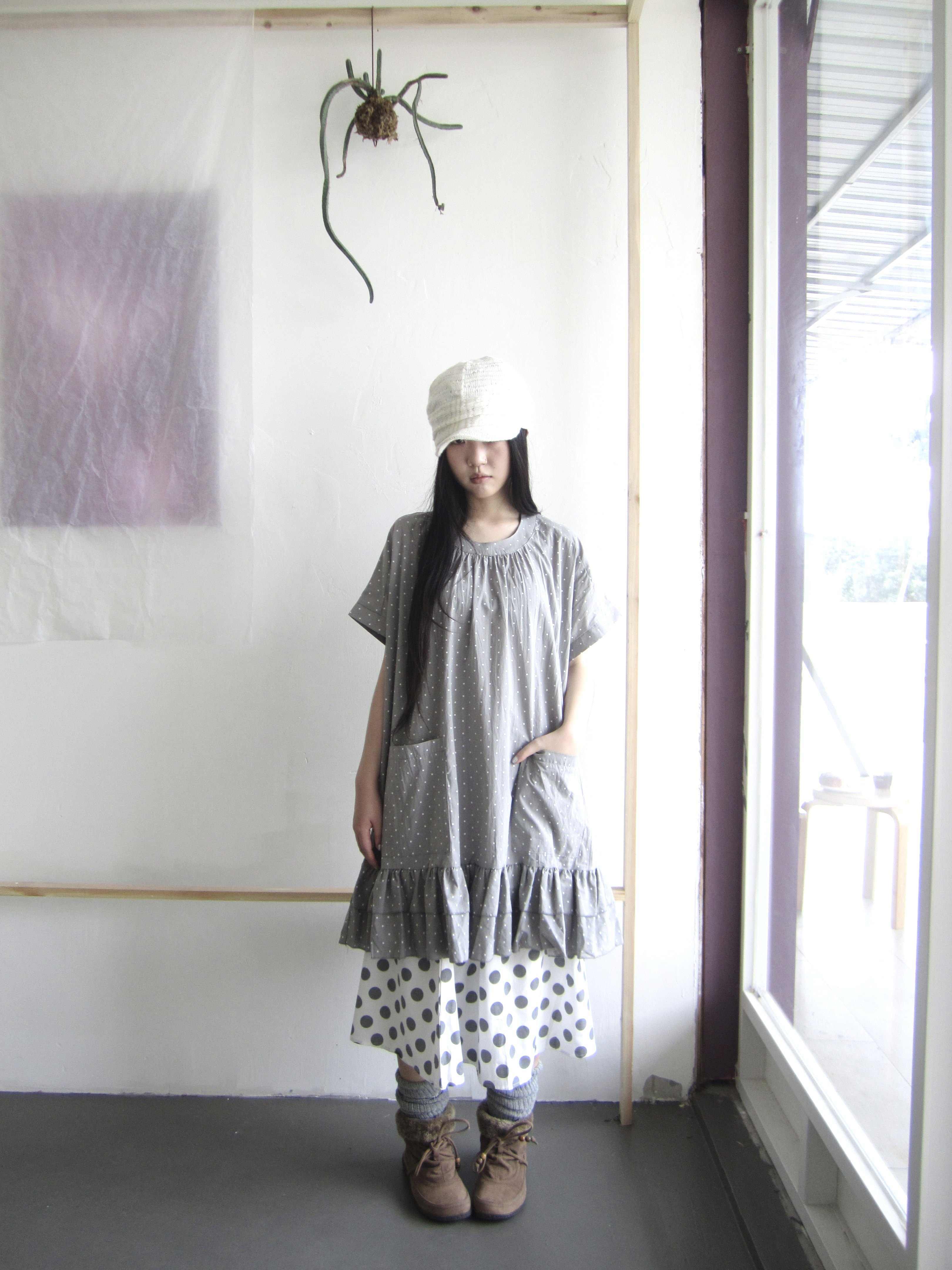 ang project Vintage Polka Dot Print Ruffle Pocket Women&