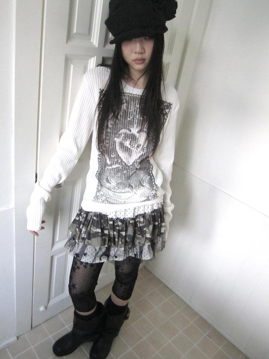 Updateang project Vintage Print Knit Sweater Long Sleeve Autumn Elastic