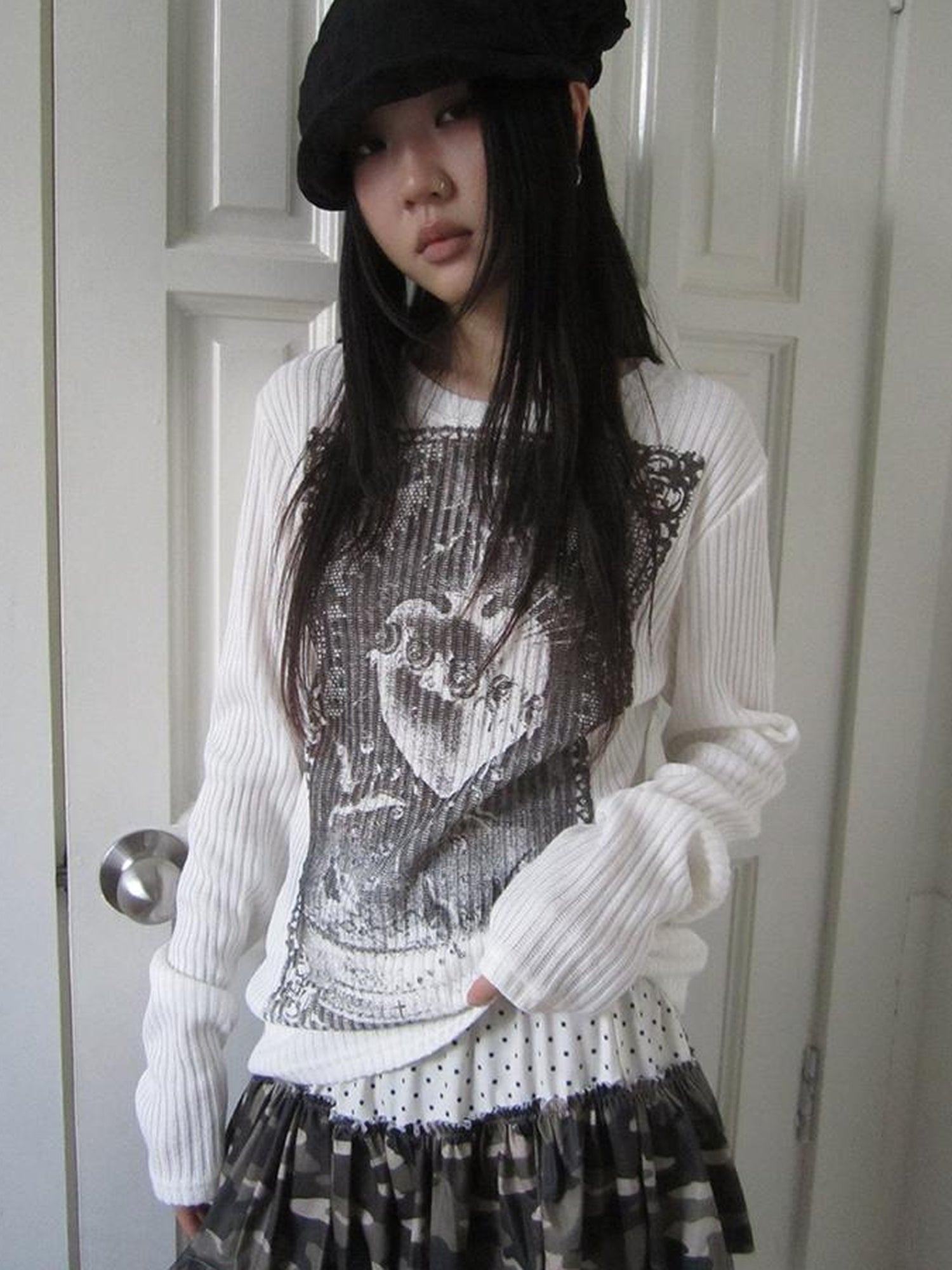 Updateang project Vintage Print Knit Sweater Long Sleeve Autumn Elastic