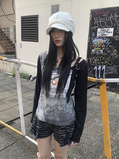 Updateang project Vintage Print Patchwork Sleeve Tee