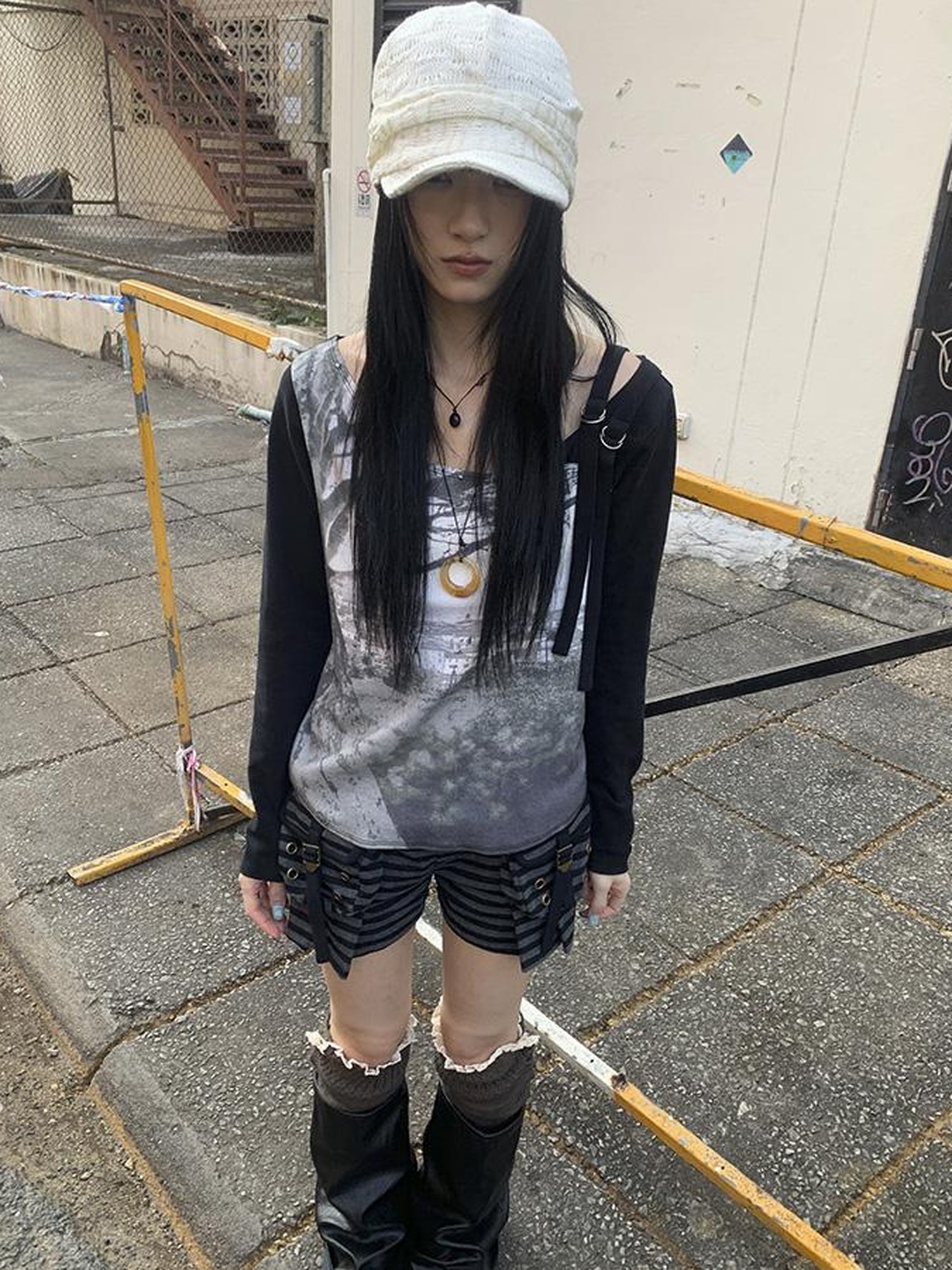 Updateang project Vintage Print Patchwork Sleeve Tee