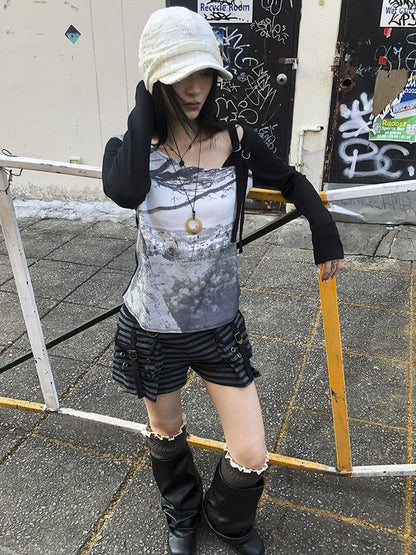 Updateang project Vintage Print Patchwork Sleeve Tee