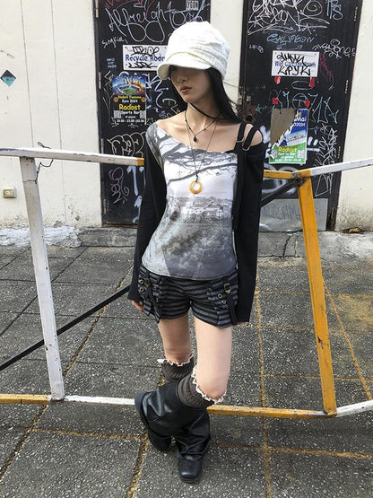 Updateang project Vintage Print Patchwork Sleeve Tee