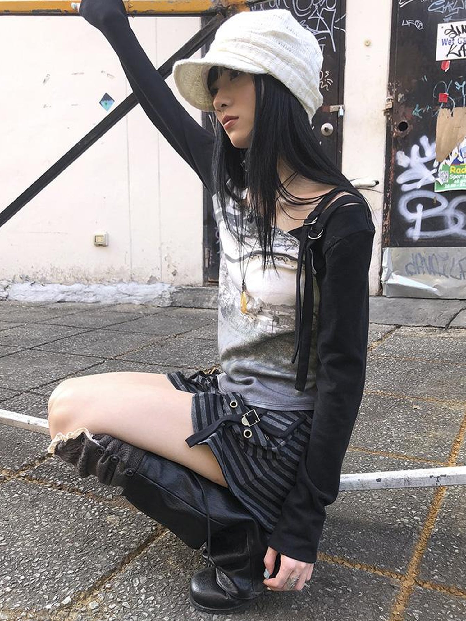 Updateang project Vintage Print Patchwork Sleeve Tee