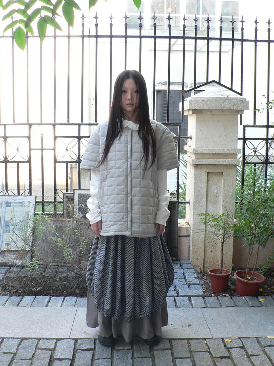 ang project Vintage Quilted Short Sleeve Cotton Jacket Padded Jacket