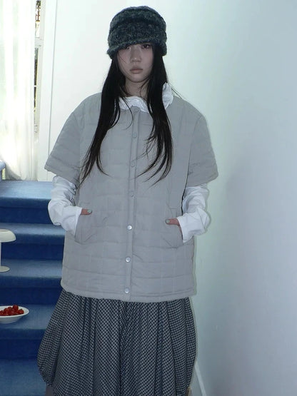 ang project Vintage Quilted Short Sleeve Cotton Jacket Padded Jacket