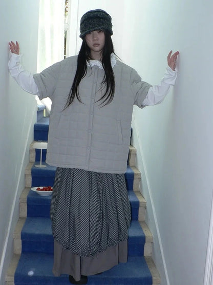 ang project Vintage Quilted Short Sleeve Cotton Jacket Padded Jacket