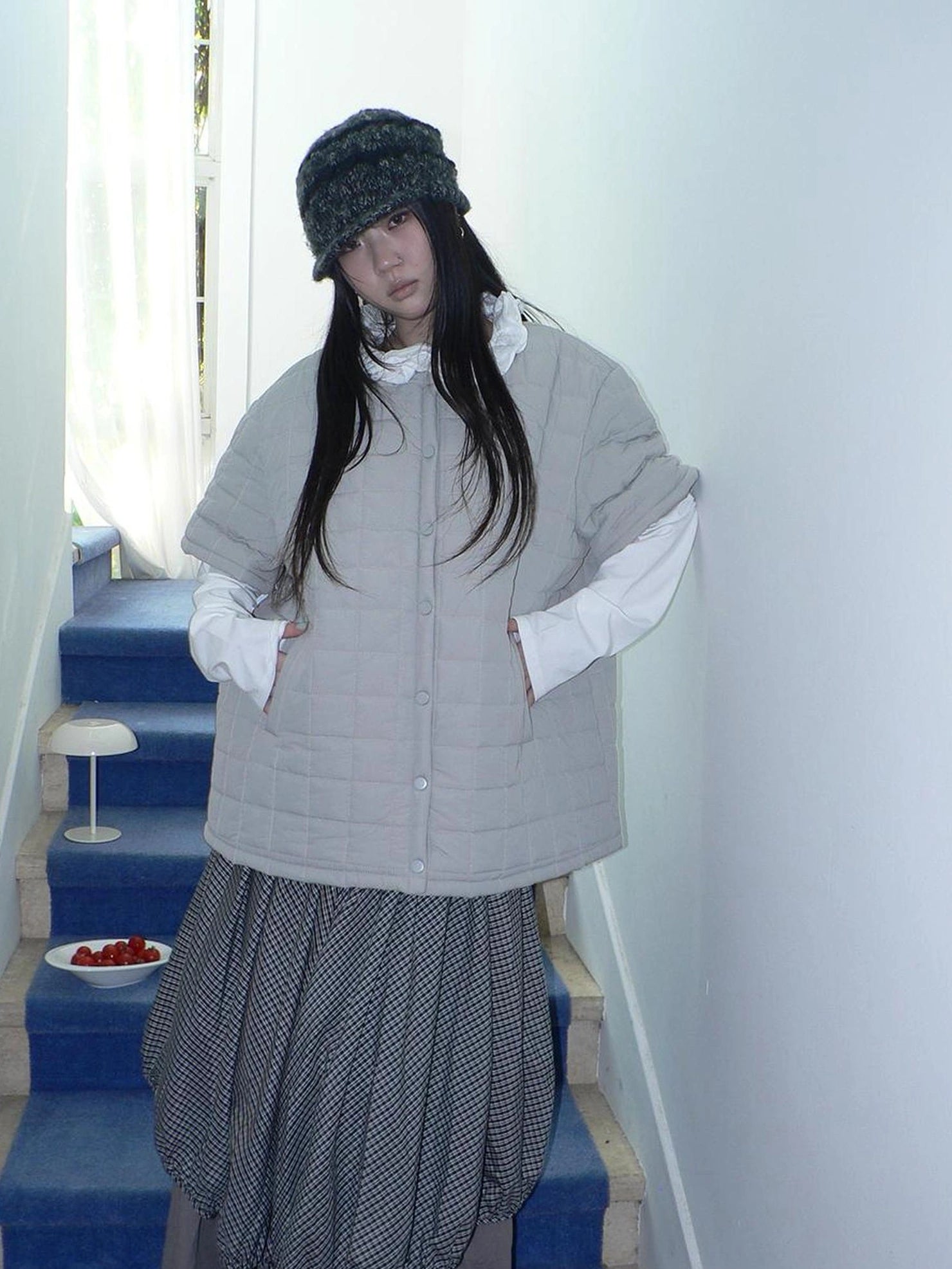 ang project Vintage Quilted Short Sleeve Cotton Jacket Padded Jacket