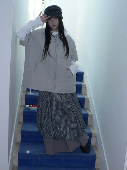 ang project Vintage Quilted Short Sleeve Cotton Jacket Padded Jacket