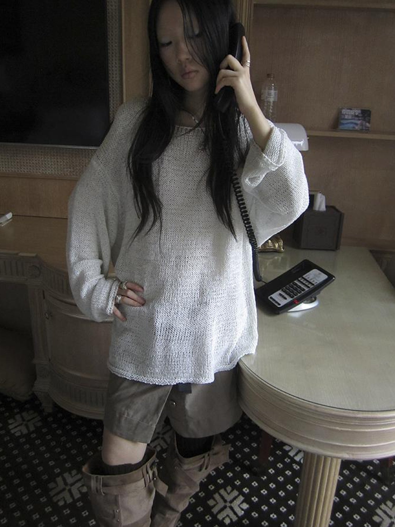 ang project Vintage Relaxed Fit Knit Long Sleeve V Neck T Shirt