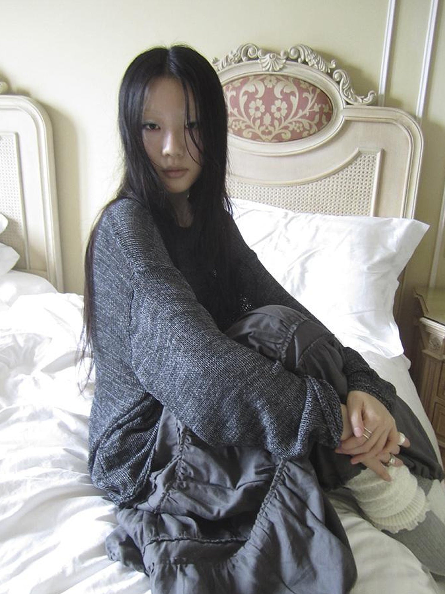 ang project Vintage Relaxed Fit Knit Long Sleeve V Neck T Shirt