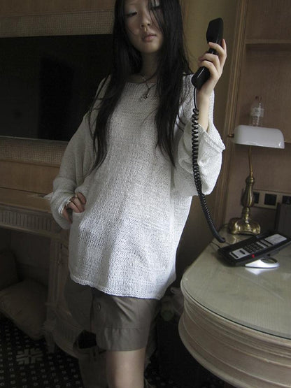 ang project Vintage Relaxed Fit Knit Long Sleeve V Neck T Shirt