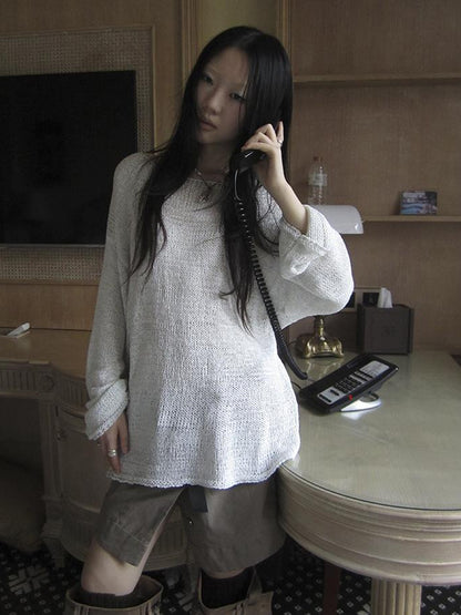 ang project Vintage Relaxed Fit Knit Long Sleeve V Neck T Shirt