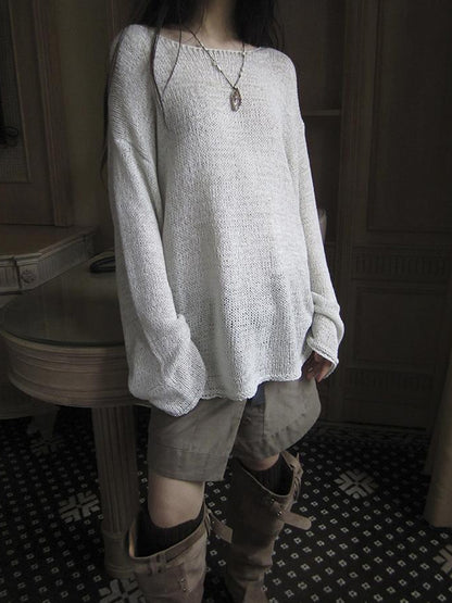 ang project Vintage Relaxed Fit Knit Long Sleeve V Neck T Shirt