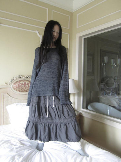 ang project Vintage Relaxed Fit Knit Long Sleeve V Neck T Shirt