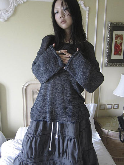 ang project Vintage Relaxed Fit Knit Long Sleeve V Neck T Shirt