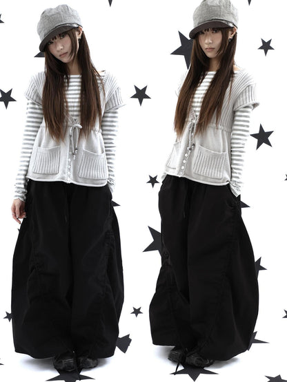 ang project Vintage Relaxed Pleated Elastic Waist Cropped Women&